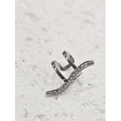 Σκουλαρίκι Ear cuff με στρας από ατσάλι 316L σε ασημένιο χρώμα 