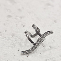 Σκουλαρίκι Ear cuff με στρας από ατσάλι 316L σε ασημένιο χρώμα 