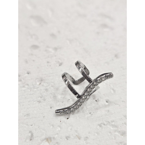 Σκουλαρίκι Ear cuff με στρας από ατσάλι 316L σε ασημένιο χρώμα 