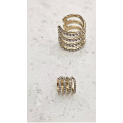 Σκουλαρίκι Ear cuff τέσσερις σειρές με στρας από ατσάλι σε χρυσό χρώμα 316L