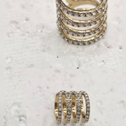 Σκουλαρίκι Ear cuff τέσσερις σειρές με στρας από ατσάλι σε χρυσό χρώμα 316L