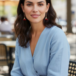 Σκουλαρίκια κερασάκια σε κόκκινο από ατσάλι από ατσάλι 316L σε χρυσό χρώμα