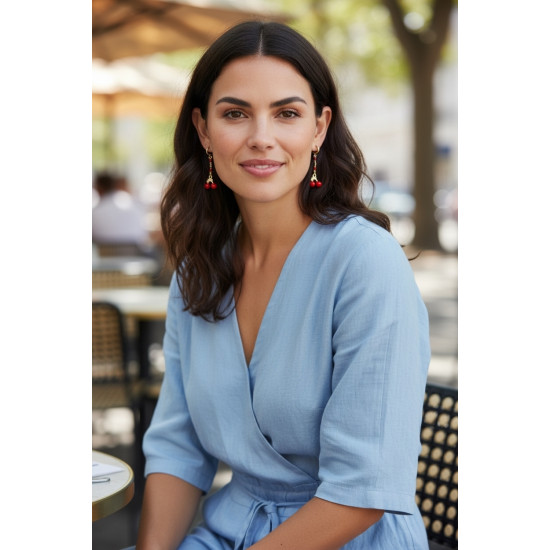 Σκουλαρίκια κερασάκια σε κόκκινο από ατσάλι από ατσάλι 316L σε χρυσό χρώμα