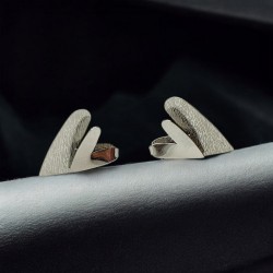 Σκουλαρίκια διπλές καρδιές 3D  από ατσάλι L316 σε ασημένιο χρώμα 