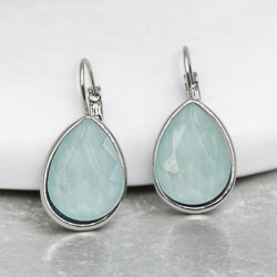 Σκουλαρίκια από ατσάλι 316L σε ασημένιο χρώμα με πέτρα aqua