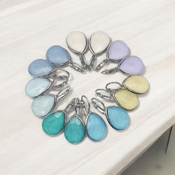 Σκουλαρίκια από ατσάλι 316L σε ασημένιο χρώμα με πέτρα aqua