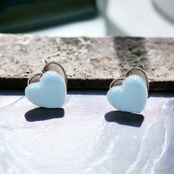 Σκουλαρίκια "Hearts" από Ατσάλι Ασήμι 316L και Καρδιά από Σμάλτο σε Γαλάζιο Χρώμα Διπλής Όψης 