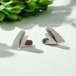 Σκουλαρίκια διπλές καρδιές 3D  από ατσάλι L316 σε ασημένιο χρώμα 