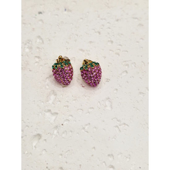 Σκουλαρίκια "brighter  strawberry gold "φράουλα σε ροζ χρώμα  από ατσάλι L316 σε  χρυσό χρώμα 