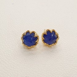 Σκουλαρίκι με πέτρα Λάπις βυζαντινό με καρφάκι στο κούμπωμα ασημένιο 925 επιχρυσωμένο με 24Κ          