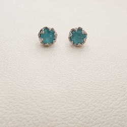 Σκουλαρίκι με πέτρα αμαζονίτης βυζαντινό με καρφάκι στο κούμπωμα ασημένιο 925 