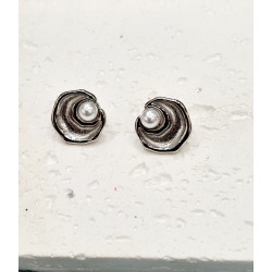 Σκουλαρίκια με πέρλα και ζιργκόν από ατσάλι L316  σε χρώμα ασημένιο