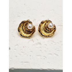 Σκουλαρίκια με πέρλα και ζιργκόν από ατσάλι L316  σε χρώμα χρυσό 