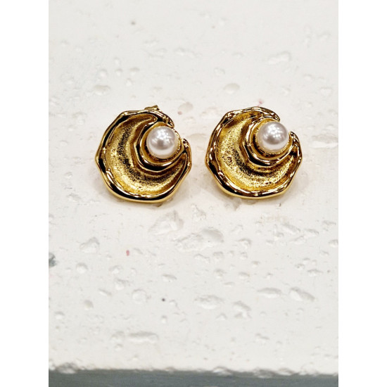 Σκουλαρίκια με πέρλα και ζιργκόν από ατσάλι L316  σε χρώμα χρυσό 