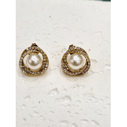 Σκουλαρίκια με πέρλα και ζιργκόν από ατσάλι L316 σε χρώμα χρυσό