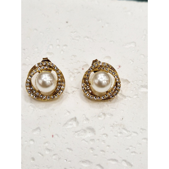 Σκουλαρίκια με πέρλα και ζιργκόν από ατσάλι L316 σε χρώμα χρυσό