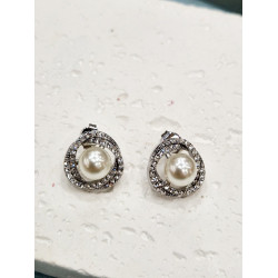 Σκουλαρίκια με πέρλα και ζιργκόν από ατσάλι L316 σε χρώμα ασημένιο