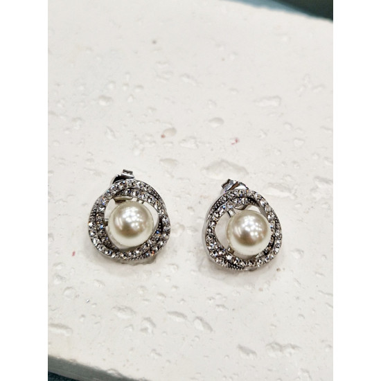 Σκουλαρίκια με πέρλα και ζιργκόν από ατσάλι L316 σε χρώμα ασημένιο