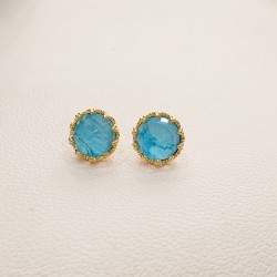 Σκουλαρίκι με πέτρα τυρκουάζ βυζαντινό με καρφάκι στο κούμπωμα ασημένιο 925 επιχρυσωμένο με 24Κ 