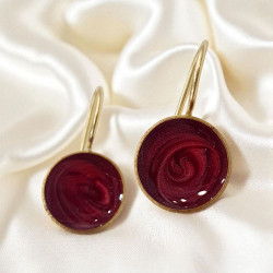 Σκουλαρίκια κρεμαστά κύκλος με σμάλτο μπορντό 