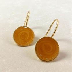 Σκουλαρίκια κρεμαστά κύκλος με σμάλτο μουσταρδί