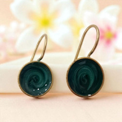 Σκουλαρίκια κρεμαστά κύκλος με σμάλτο πράσινο