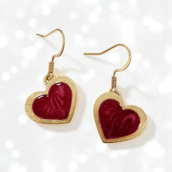 Σκουλαρίκια κρεμαστά με σμάλτο καρδιά μπορντό 