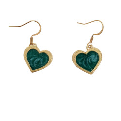 Σκουλαρίκια κρεμαστά με σμάλτο καρδιά πράσινο
