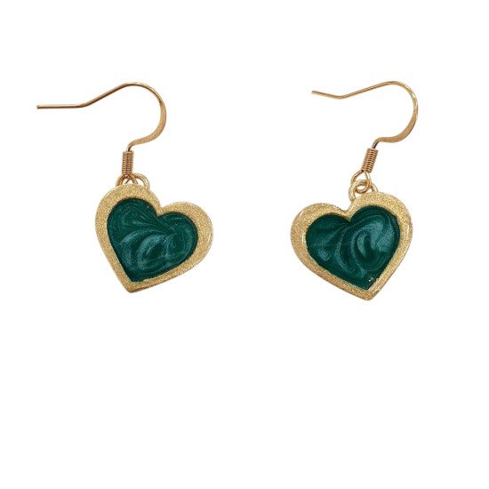 Σκουλαρίκια κρεμαστά με σμάλτο καρδιά πράσινο