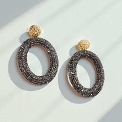Σκουλαρίκια μακριά οβάλ με μαρκασίτη από ατσάλι 