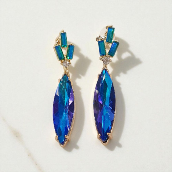 Σκουλαρίκια μακριά με κρύσταλλο πετρόλ από ατσάλι 