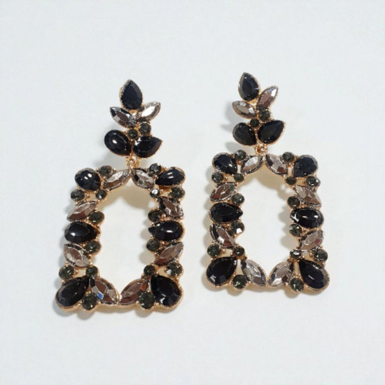 Σκουλαρίκια μακριά με κρύσταλλο μαύρο από ατσάλι 