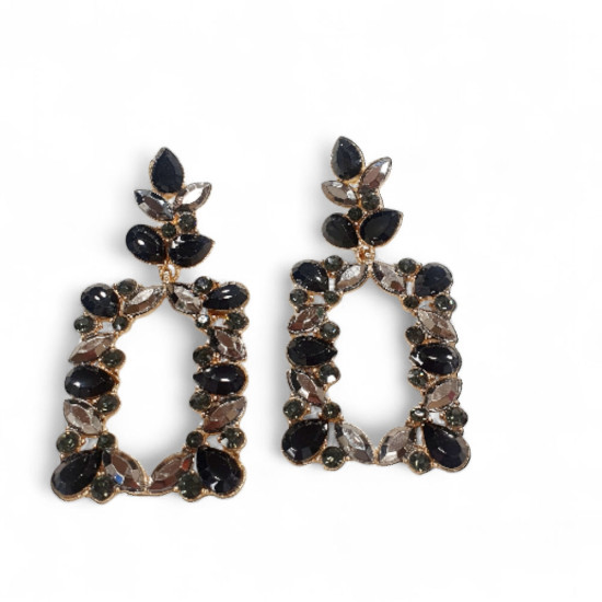 Σκουλαρίκια μακριά με κρύσταλλο μαύρο από ατσάλι 