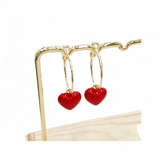Σκουλαρίκια καρδιές κόκκινες με κρίκο σε χρυσό χρώμα από ατσάλι 316L