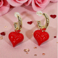 Σκουλαρίκια καρδιές κόκκινες με κρίκο σε χρυσό χρώμα από ατσάλι 316L