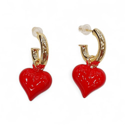 Σκουλαρίκια καρδιές κόκκινες με κρίκο σε χρυσό χρώμα από ατσάλι 316L