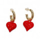 Σκουλαρίκια καρδιές κόκκινες με κρίκο σε χρυσό χρώμα από ατσάλι 316L