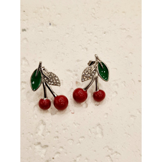 Σκουλαρίκια "cherry " από ατσάλι L316 σε ασημένιο χρώμα