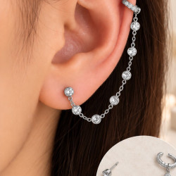 Σκουλαρίκι ear cuff με ζιργκόν από χειρουργικό ατσάλι σε ασημένιο χρώμα 