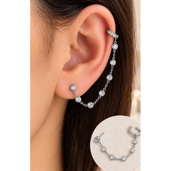Σκουλαρίκι ear cuff με ζιργκόν από χειρουργικό ατσάλι σε ασημένιο χρώμα 