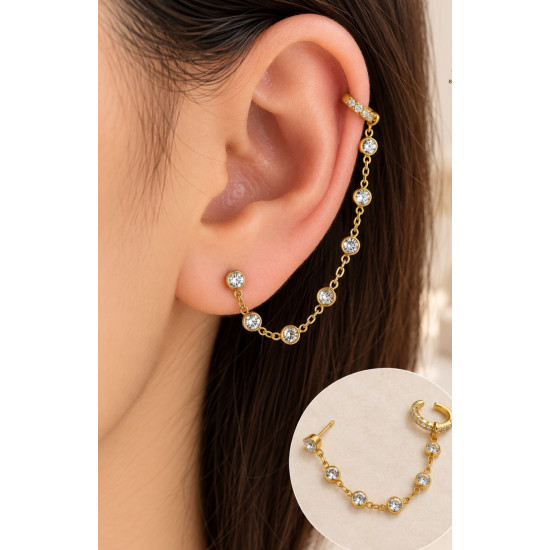 Σκουλαρίκι ear cuff με ζιργκόν από χειρουργικό ατσάλι σε χρυσό χρώμα 