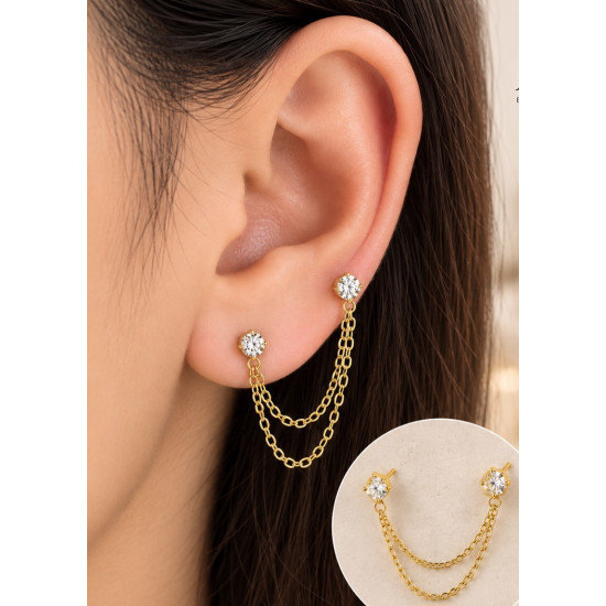 Σκουλαρίκι ear cuff με ζιργκόν από χειρουργικό ατσάλι σε χρυσό χρώμα 