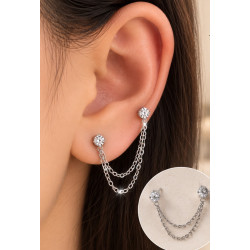 Σκουλαρίκι ear cuff με ζιργκόν από χειρουργικό ατσάλι σε ασημένιο χρώμα 