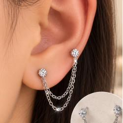 Σκουλαρίκι ear cuff με ζιργκόν από χειρουργικό ατσάλι σε ασημένιο χρώμα 