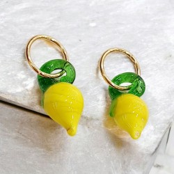 Σκουλαρίκια λεμονάκια από φυσιτό γυαλί από ατσάλι L316 σε χρυσό χρώμα 