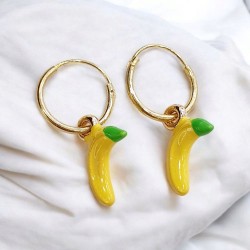Σκουλαρίκια μπανάνα με κρικάκια από ατσάλι L316 σε χρυσό χρώμα 