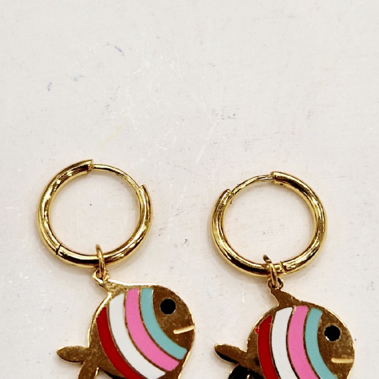 Σκουλαρίκια με κρικάκια ψαράκια με σμάλτο από ατσάλι L316 σε χρυσό χρώμα 