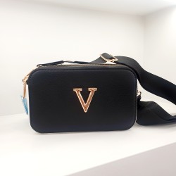 Τσαντάκι μαύρο με φερμουάρ & λουράκι ιμάντα έξτρα για χιαστί 