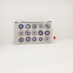 Τσαντάκι πορτοφόλι χειροποίητο υφαντό με μοτίφ ματάκια & φερμουάρ 