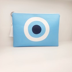 Τσαντάκι φάκελος χειροποίητο με μοτιφ μάτι με φερμουάρ 
